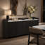 Buffet 70 po moderne avec plateau cannelé en faux marbre, buffet noir avec rangement, crédence à 4 portes pour salle à manger, salon, entrée, couloir