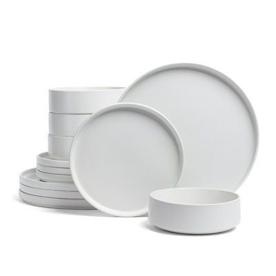 Overback Stackable 12-Piece Semi Hand-Finished Stoneware Dinnerware Set, Service for 4