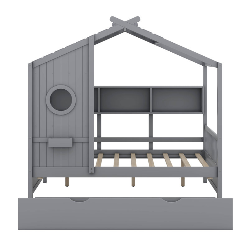 Lit avec lit gigogne et rangement Anallely, Gris, Double