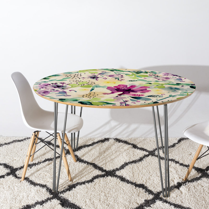 Oval Solid Wood Top Metal Base Dining Table