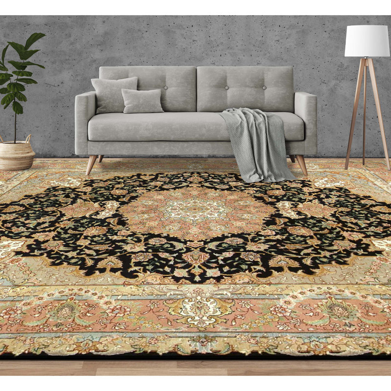 Tapis noir noué à la main de haute qualité