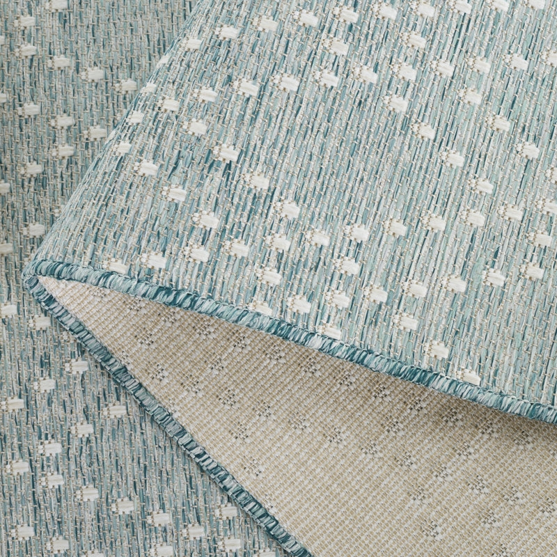 Nilteen 850 Polypropylene/Polyester Geometric Indoor/Outdoor Rug in Aqua/Beige, Rectangle 6'7" x 8'7"