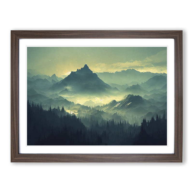 XH1022-7594X Royal Winter Mountains - Single Picture Frame Painting, 46cm H x 64cm W x 2cm D, Walnut 