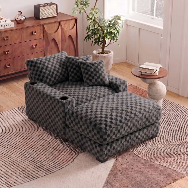 Chaise longue d'intérieur inclinable avec coussins, ports USB et porte-gobelet pour le bureau personnel, Smoke Grey
