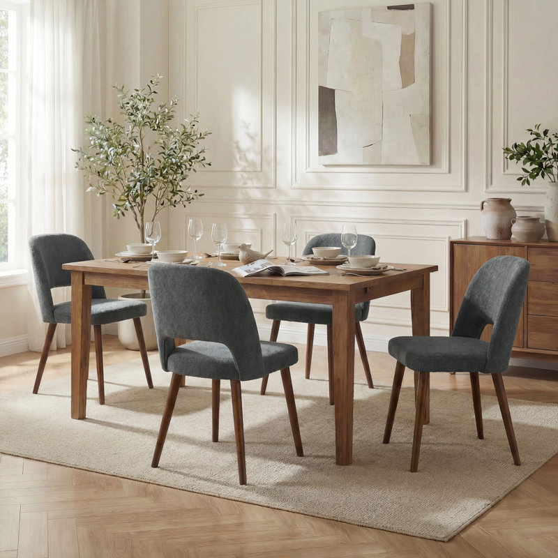  Ensemble de 4 chaises d'appoint rembourrées en chenille avec pieds en bois massif pour salle à manger, Gris anthracite, 4