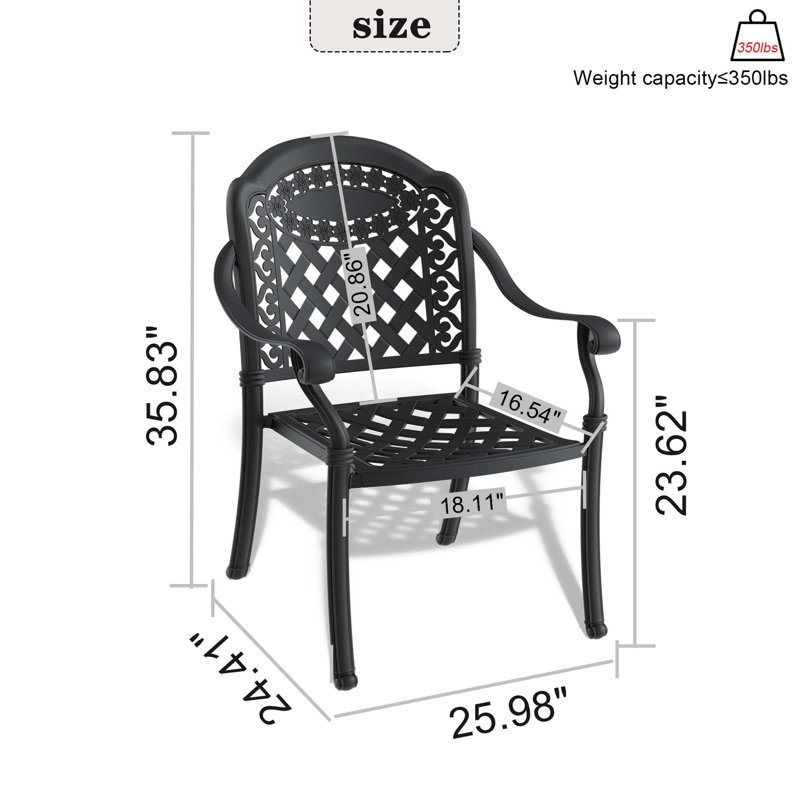 Cast Aluminum Patio Dining Chair Set with Elegant Design and Stacking Convenience, 2, Brun