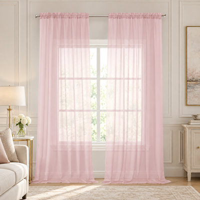 Blush Red Sheer Curtains 96 Inches Long, Light Filtering Rod Pocket Solid Color Window Sheer Curtain Panels, Elegant Curtains & Drapes for Living Room, Bedroom 2 Panels, 59" W x 96" L
