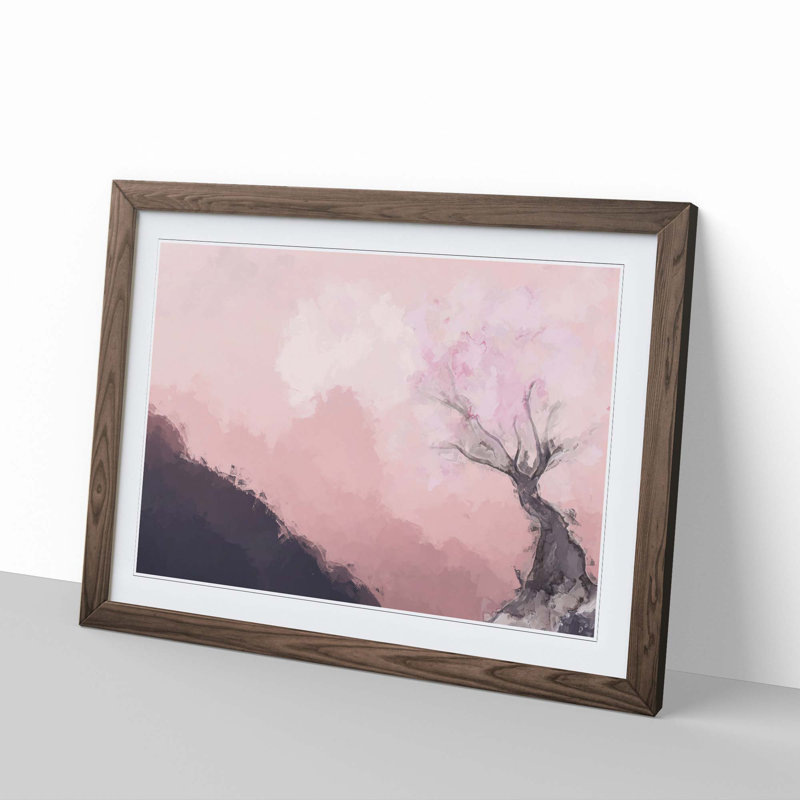 The Pink Cherry Blossom Tree in Abstract - Picture Frame Painting Print on MDF, 36cm H x 48cm W x 2cm D, Walnut Framed