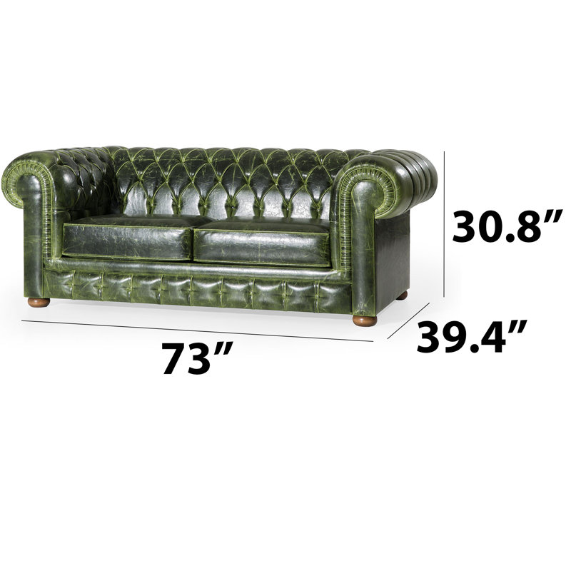 Canapé Chesterfield de 73 po en similicuir à accoudoirs roulés Travolta