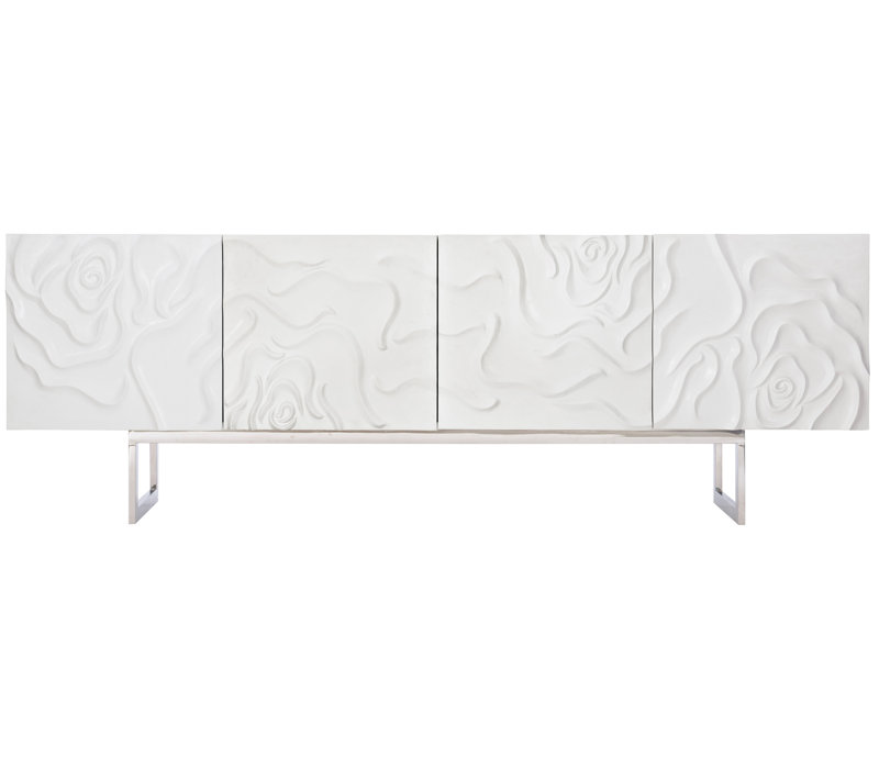 Penrose White Floral Motif Sideboard with Stainless Steel Base