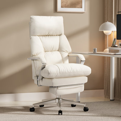 Modern Reclining Office Chair with Footrest and Adjustable Seat Depth – Wide Ergonomic Leather Executive Home Office Desk Chair for Big & Tall Comfort