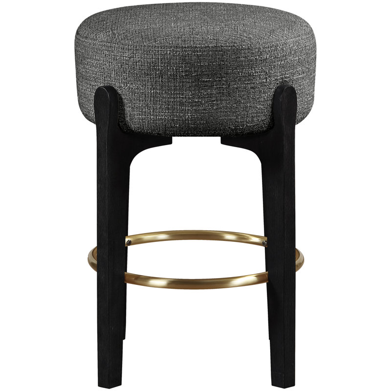 Tabouret de comptoir rembourré en tissu Maud, Siège noir / cadre noir