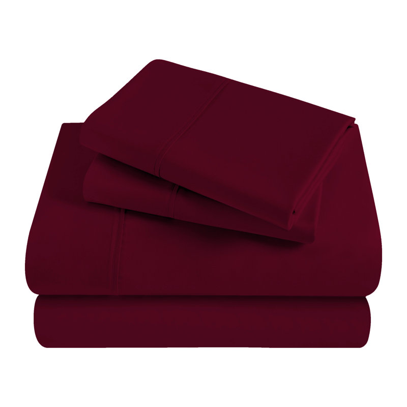 Ensemble de draps en satin de coton peigné de qualité supérieure à densité du tissage de 300 fils, Bourgogne, Double