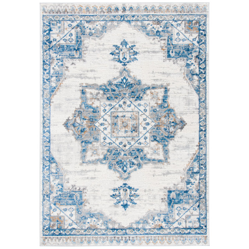 Tapis oriental ivoire / bleu Platita, Rectangle 9 pi x 12 pi