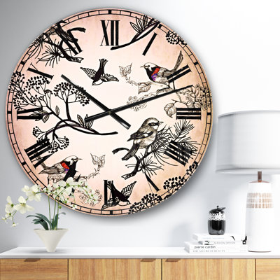 Motif floral avec oiseaux - Horloge murale traditionnelle