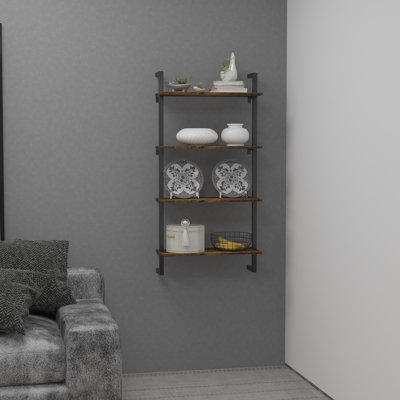 4-Shelf Bookshelf Wall Mount Bookcase Floating Etagere Industrial Shelf (L23.6" Oyster Grey)