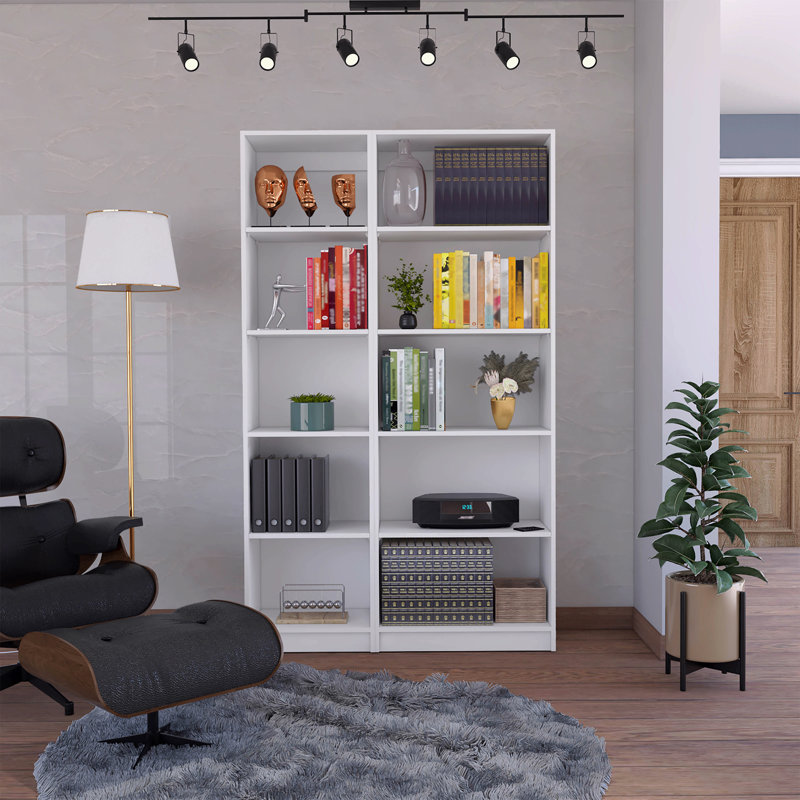 2 Piece Home Bookcase Set,  With 10 Shelves, 11.7" H x 71.1" W x 42.4" D, White