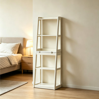 Bibliothèque de rangement trapézoïdale en bois d'hévéa