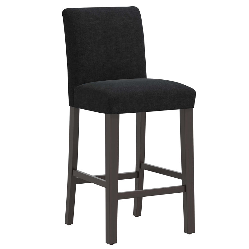 Tabouret de bar et de comptoir Hadrien, Tabouret de bar (siège d'une hauteur de 31 po), Lin classique noir, Bois noir