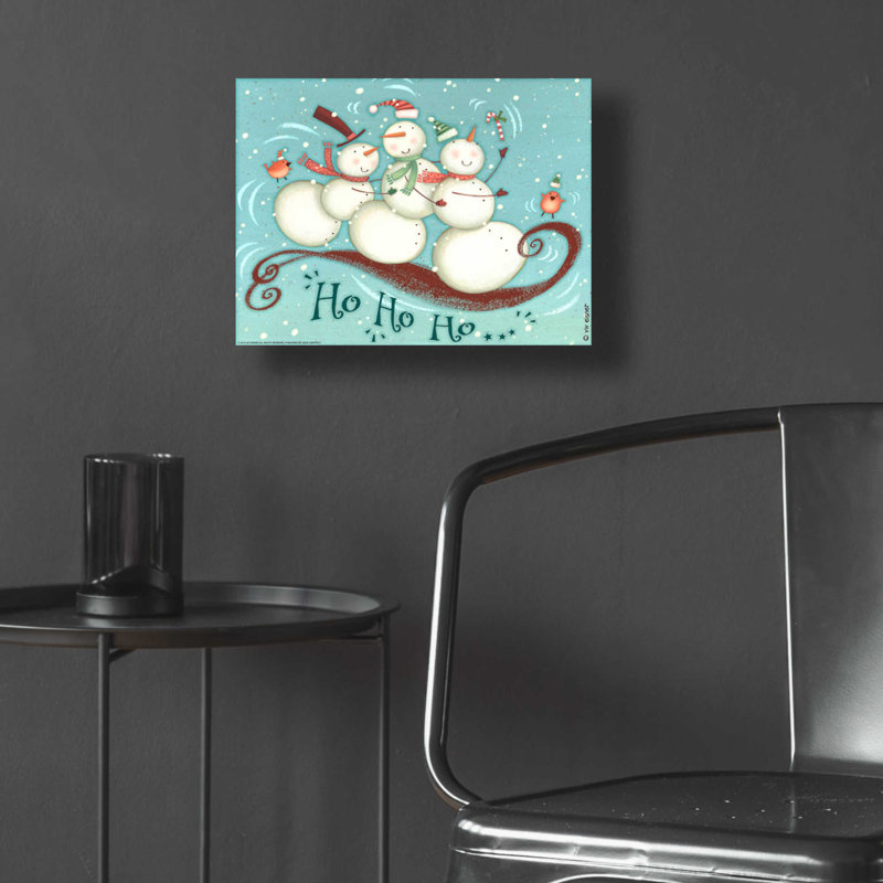 «Snowmen Trio 2 Nb» par Viv Eisner, art mural en verre acrylique, H 12 po x l 16 po x P 0,13 po