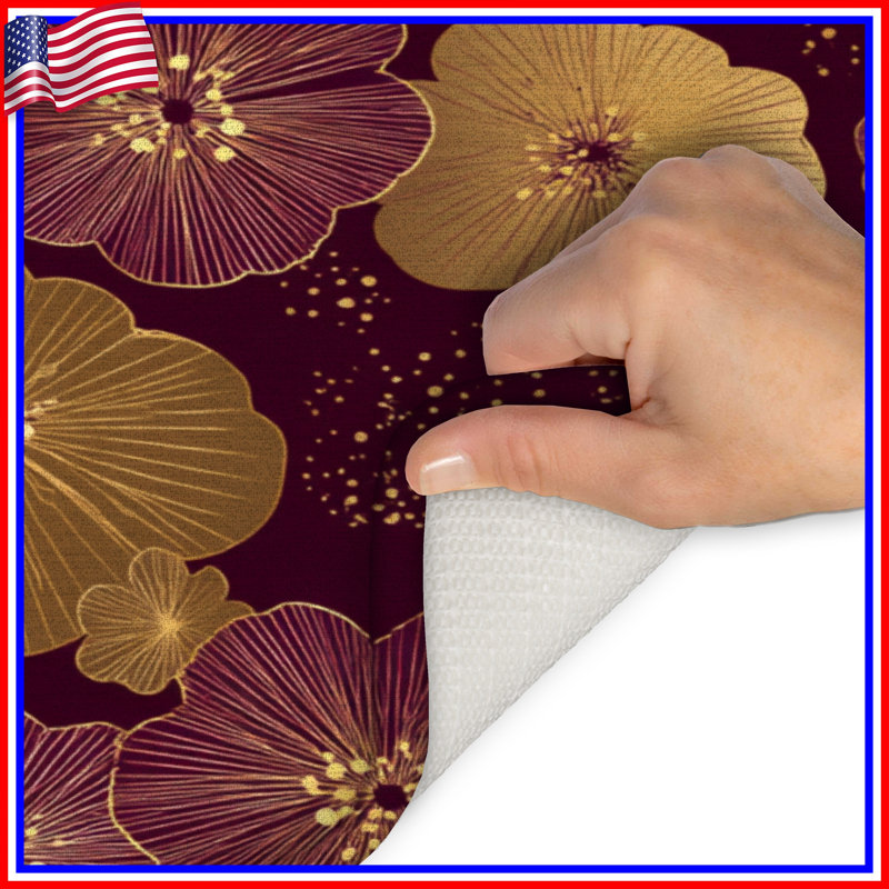 Floral Bath Mat Pattern Bathroom Decor Art Deco, Single - 21" L x 34" W, Purple Floral/Geometric