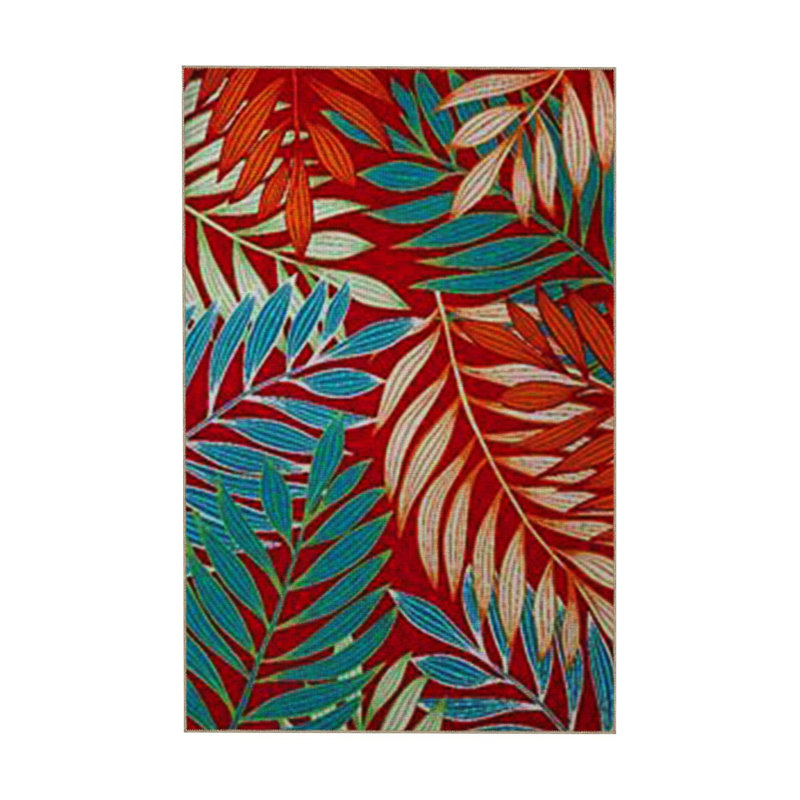 Tapis décoratif moderne à motif de feuilles d'arbre lavable à la machine bleu et rouge