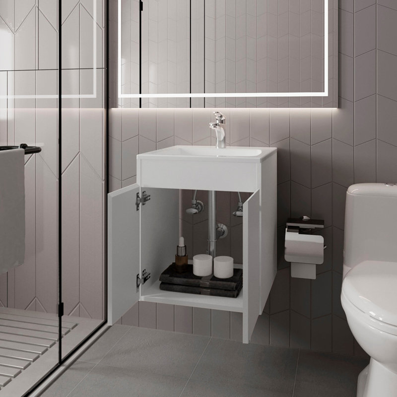 Meuble-lavabo blanc avec deux portes, Blanc