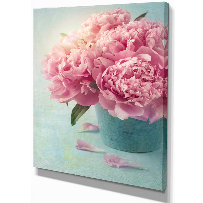 Pink Peony Flowers In Vase - Print, 32" H x 16" W x 1" D, Wrapped Canvas