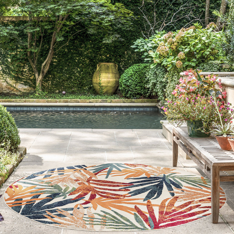 Fruitvale Water-Resistant Indoor/Outdoor Rug, Round 7'11", Red/Blue/Orange