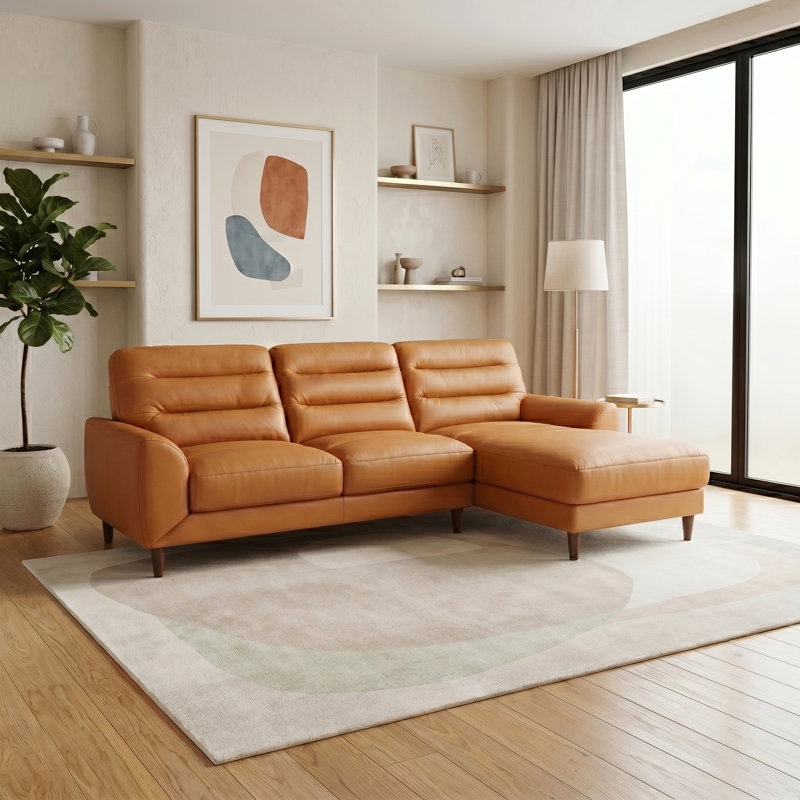 Canapé modulaire en cuir véritable Isbell, Cuir véritable brun clair / rembourrage en mousse