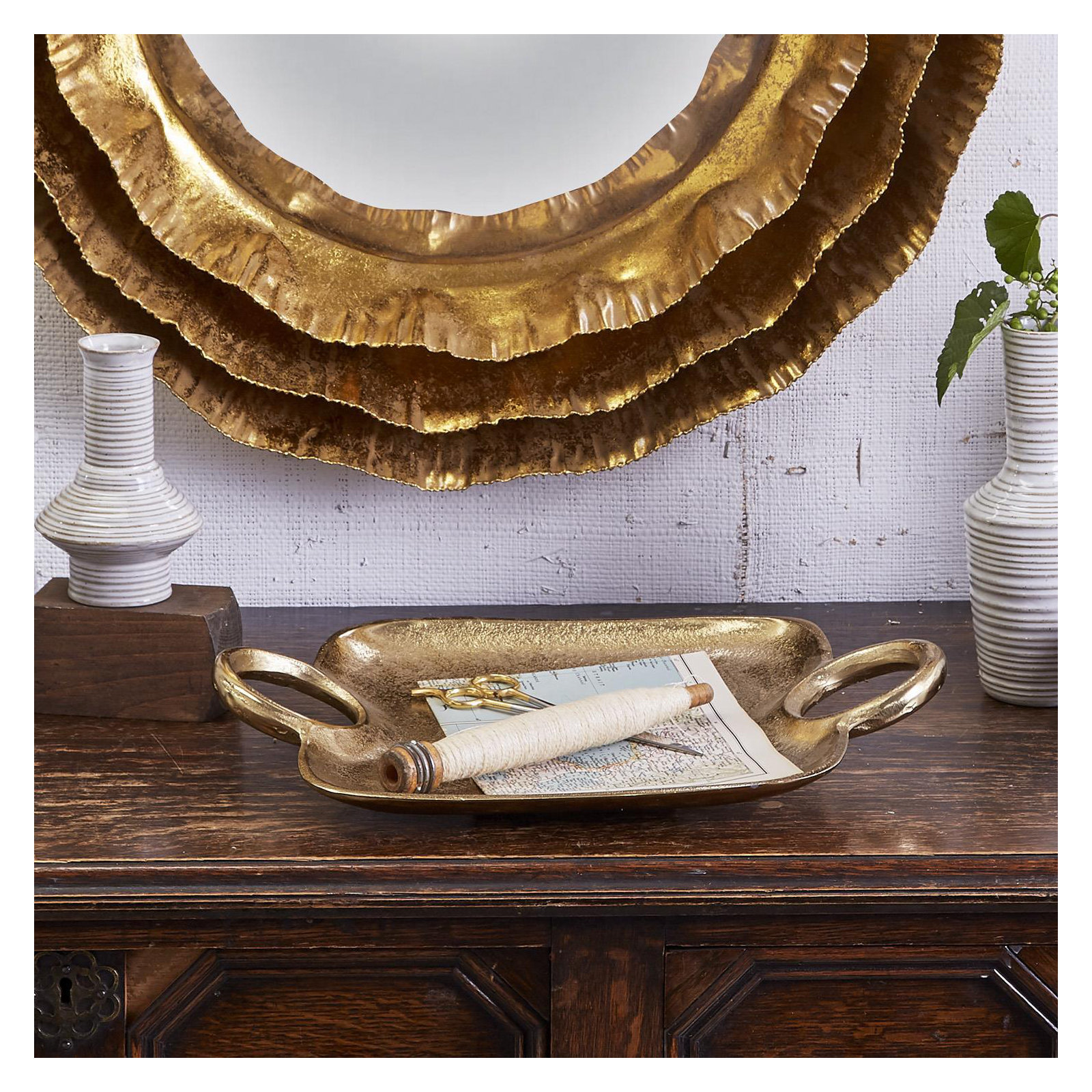 Metropolitan Set Of 2 Decorative Gold Tray With Handles