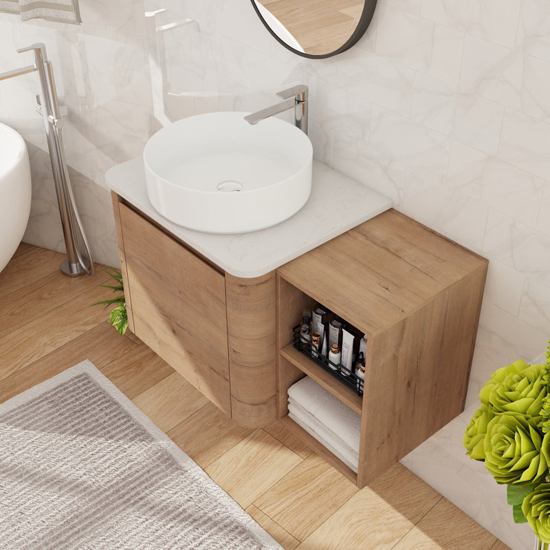 Meuble-lavabo flottant simple 36 po avec lavabo en céramique, meuble-lavabo mural avec porte à fermeture douce et tablette