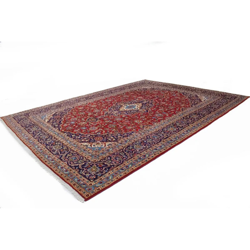Tapis oriental traditionnel rouge fait à la main 9 pi 7 po x 13 pi 6 pi