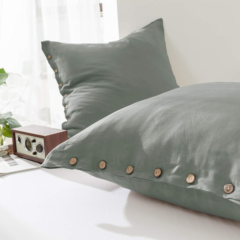 100% Washed Linen Euro Sham Cover, 26 X 26 Inch-Set Of 2, Grayish Green