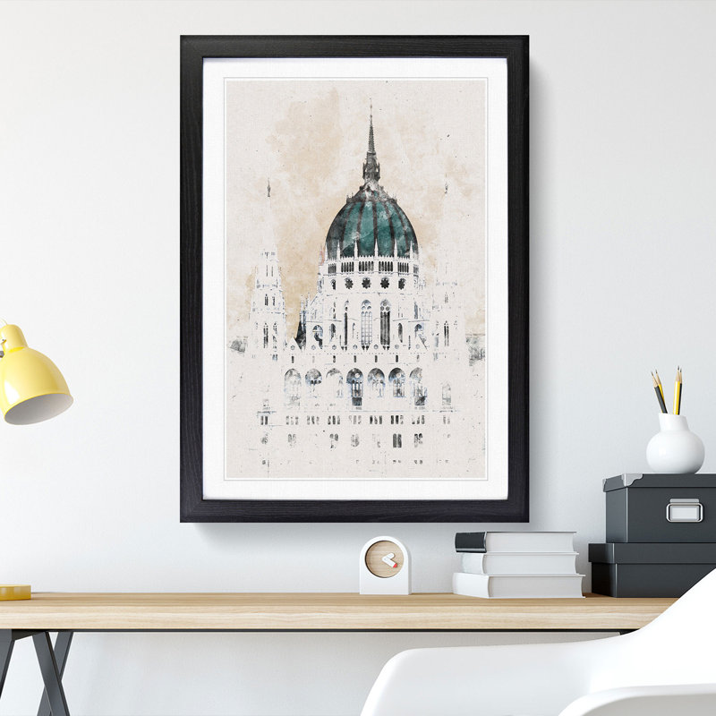 Parliament Building in Budapest - Picture Frame Painting Print, 63cm H x 45cm W x 2cm D, Black Framed