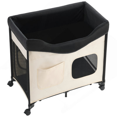 Lit superposé pliable pour chien avec roulettes et sacs latéraux L