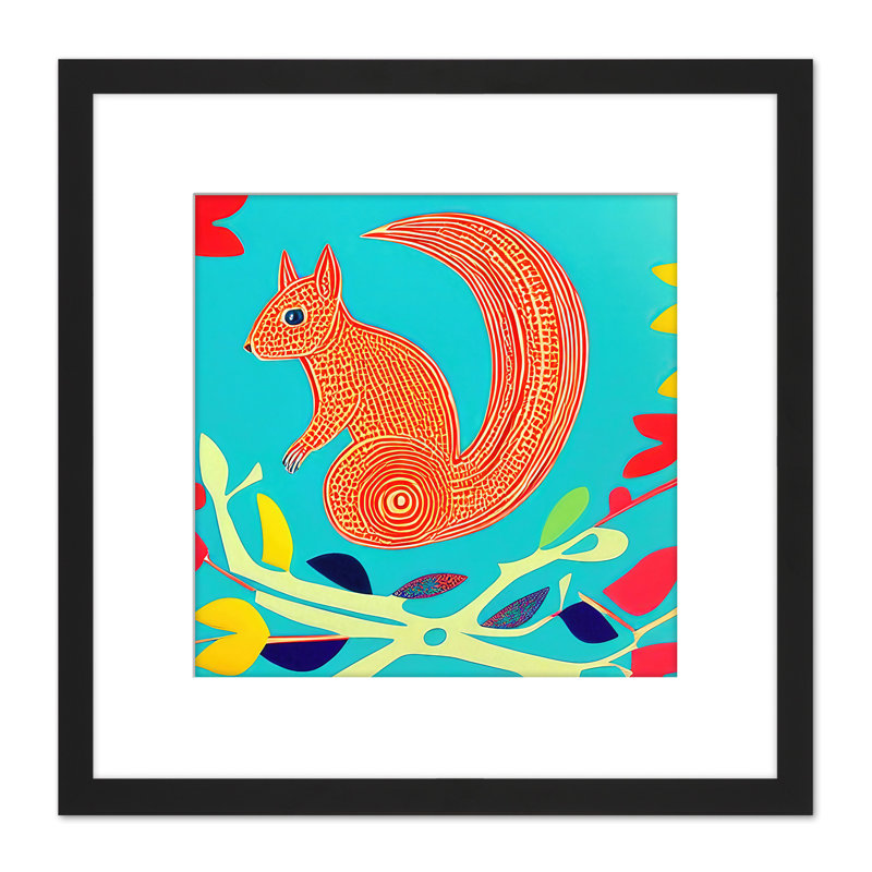 Squirrel Tree Branches Bright Colourful - Single Picture Frame Print
