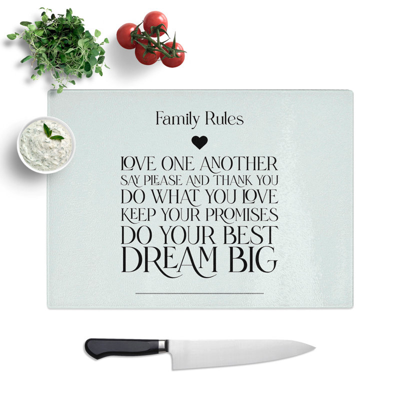 Family Rules V2 Typography Chopping Board, 0.4cm H x 28.5cm W x 39cm L