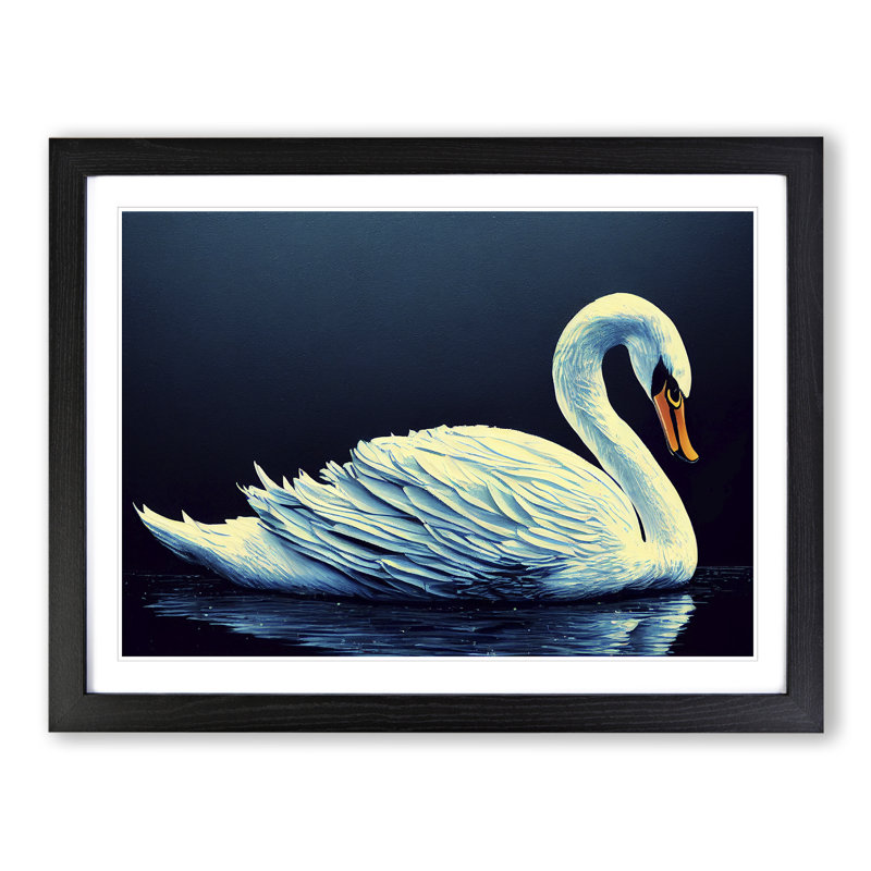 Enthralling Swan - Single Picture Frame Print, 34cm H x 46cm W x 2cm D, Black