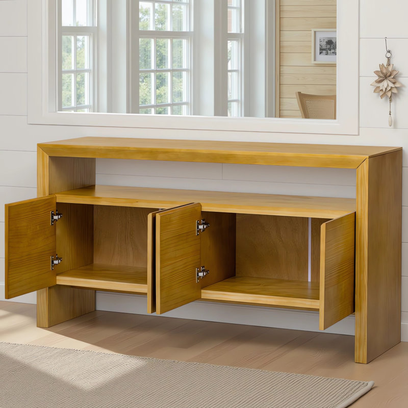 Sable 60" Buffet Table with Storage Cabinets & Open Shelves, Natural