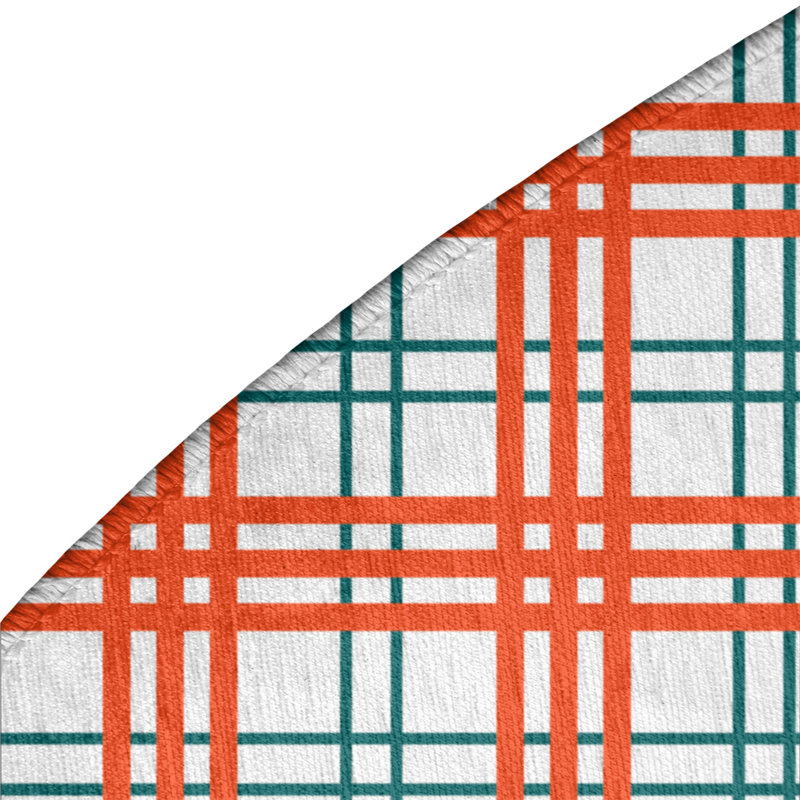 Tapis orange / blanc à carreaux, Rond 5 pi