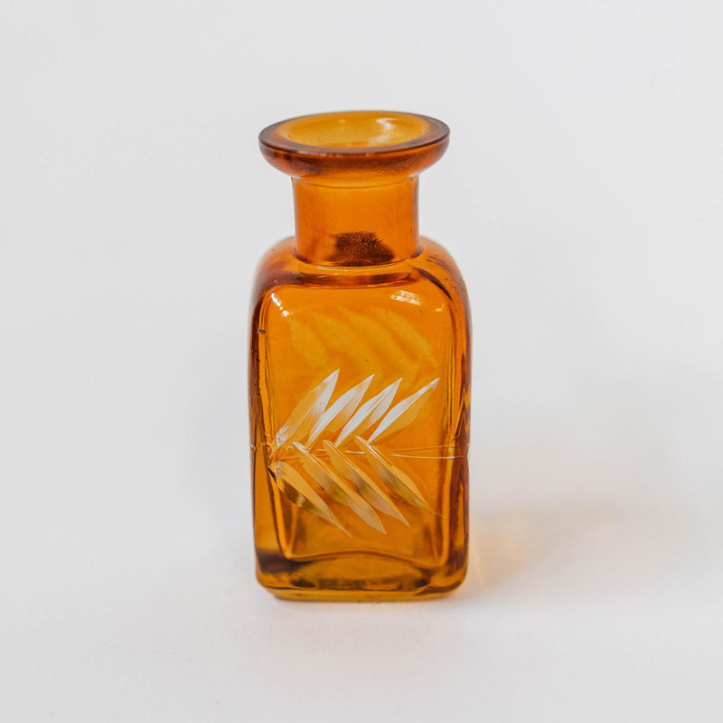 Square Orange Brown With White Leaves Decorative Bottle