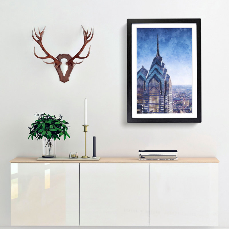 One Liberty Place In Philadelphia - Single Picture Frame Painting on MDF, Black Framed, 33cm H x 24cm W x 2cm D