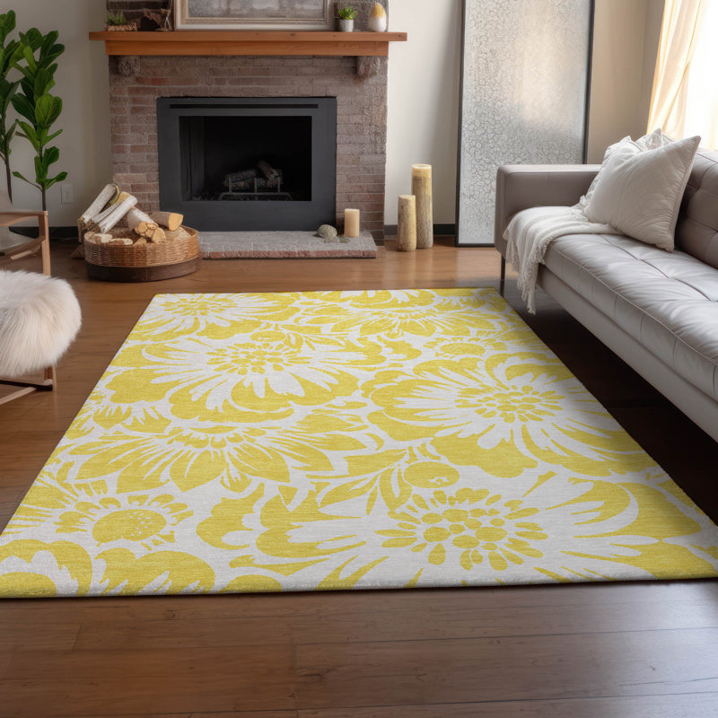 Tapis jaune Cerrito AMF551 lavable à la machine de qualité supérieure, Rectangle 2 pi 6 po x 3 pi 10 po