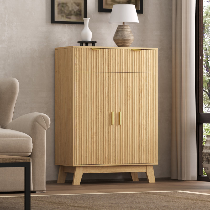 Armoire à chaussures à double porte Wavy-Design grande capacité, réglable, Beige