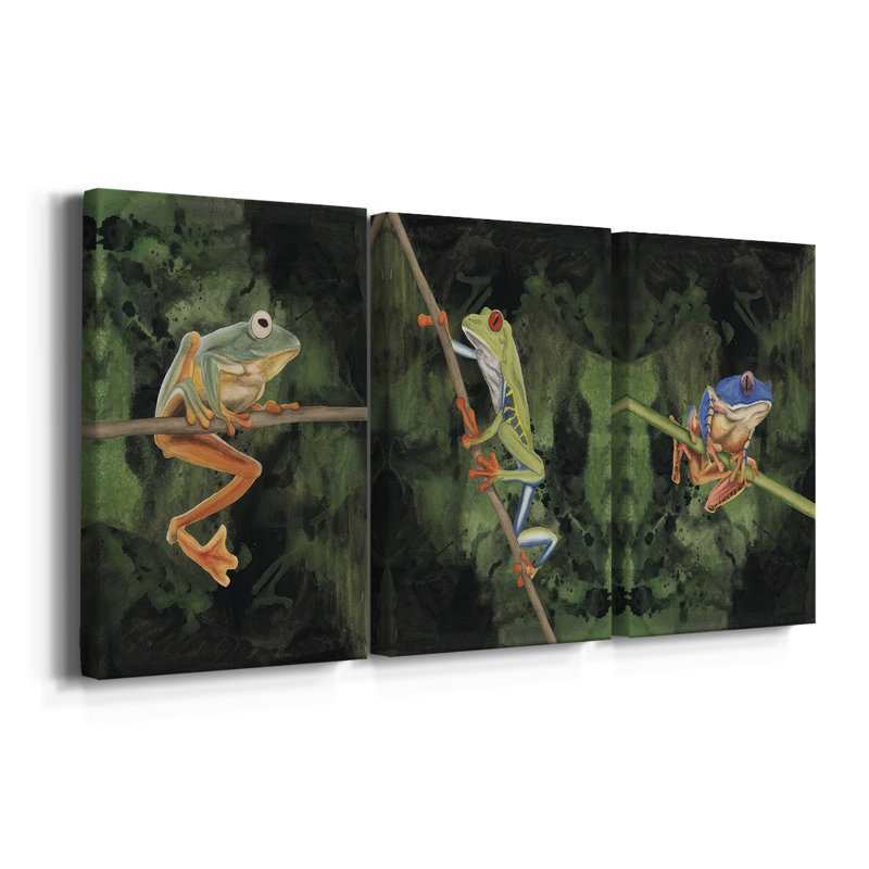 Watercolor Tree Frogs I - Toile tendue avec châssis sur mesure - 3 pièces, H 60 po x l 120 po