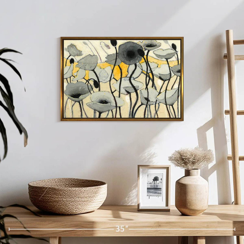 Fleur de jour de neige gris, Cadre flottant doré, 19 po x 13 po