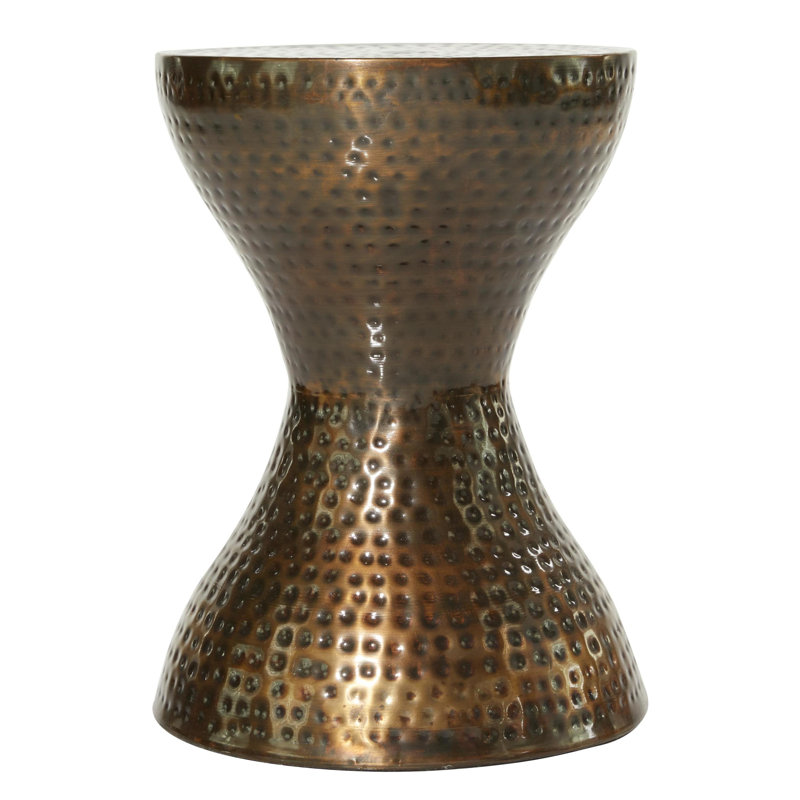 Beardall Metal Handmade Hammered Hourglass Side End Accent Table, Bronze