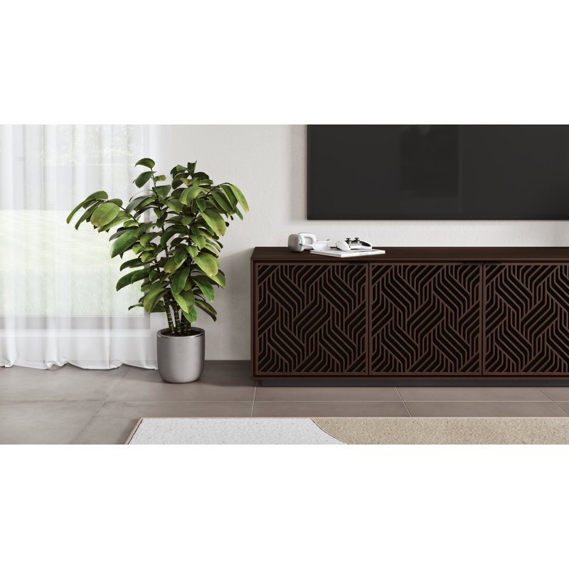 Elements - Cabinet with Rolling Plinth Base - Weave Door, Toasted Oak