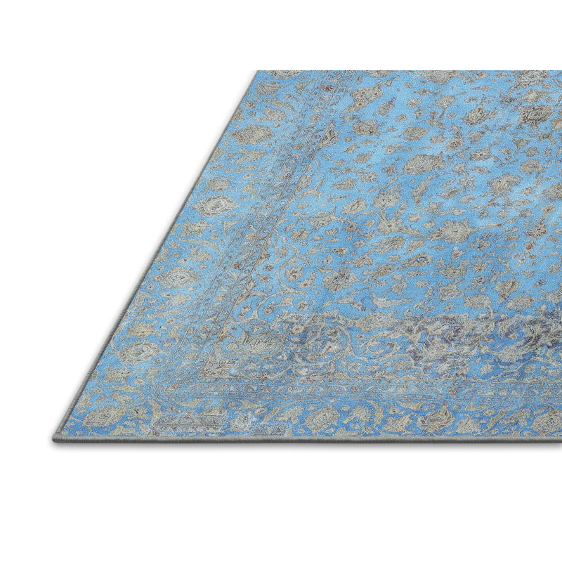 Tapis beige/bleu traditionnel, Rectangle 2 pi x 5 pi